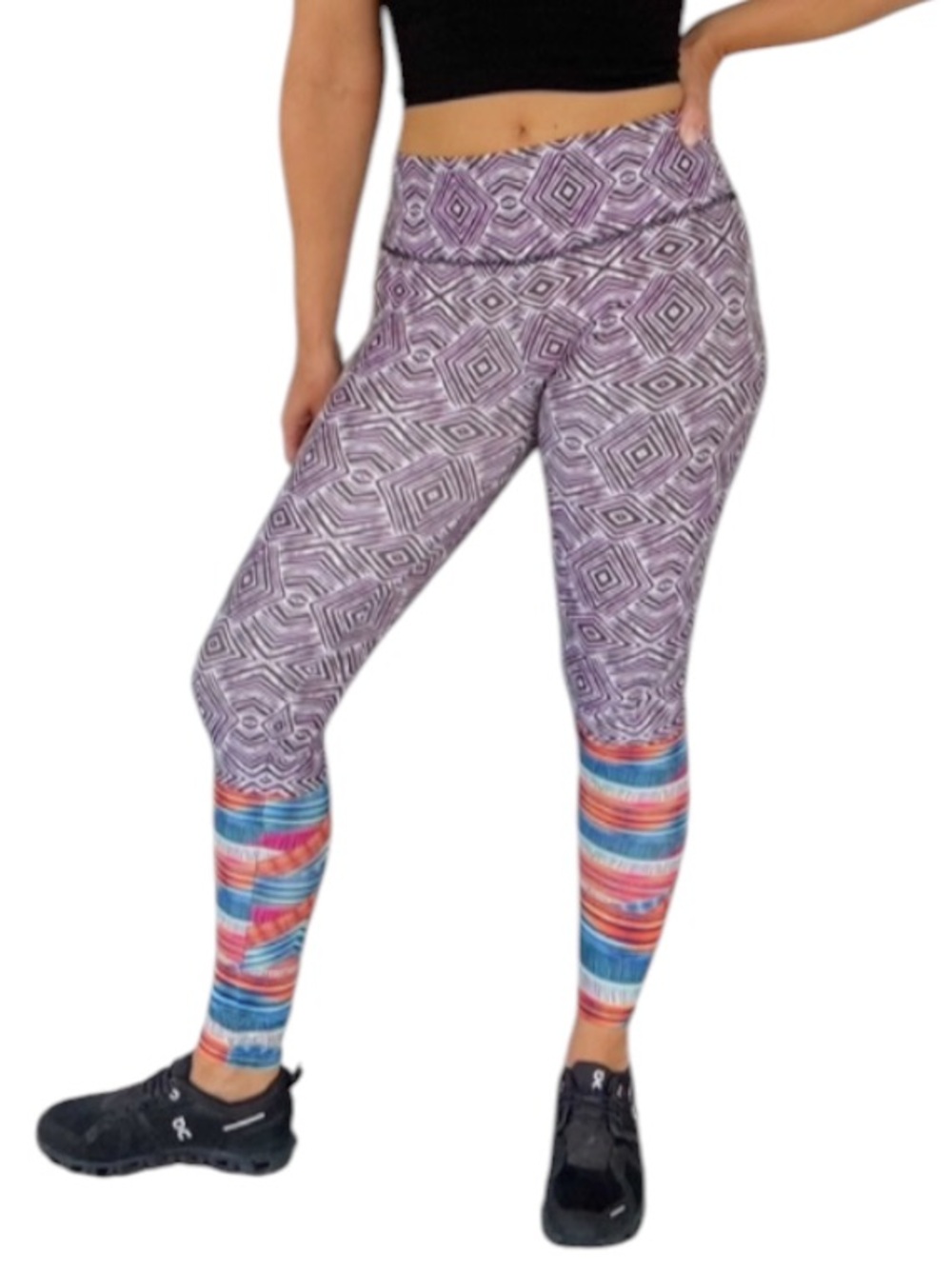 ONZIE black tribal rainbow print high rise stretch leggings size M/L